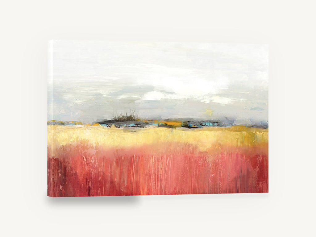 Crimson Field Horizon, red and yellow field abstract landscape, landscape canvas wall art print ready to hang