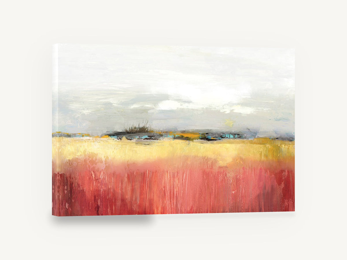 Crimson Field Horizon, red and yellow field abstract landscape, landscape canvas wall art print ready to hang