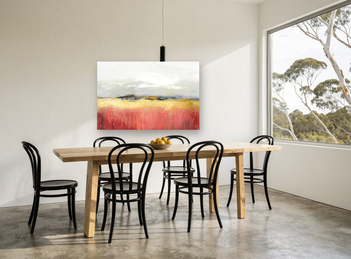 Crimson Field Horizon landscape canvas print on the wall of a dining room