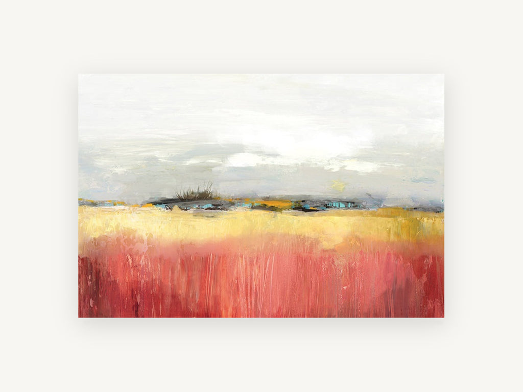 Crimson Field Horizon, red and yellow field abstract landscape, landscape canvas wall art print, front view