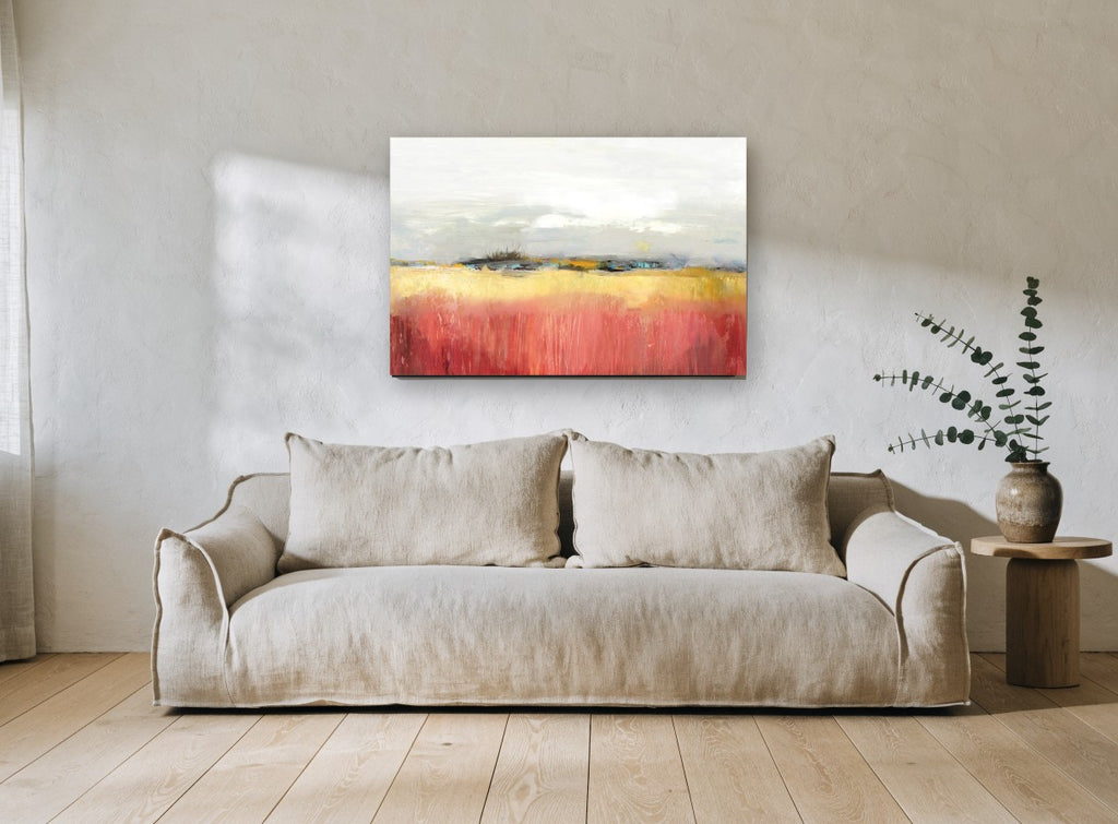 Crimson Field Horizon landscape canvas print on the wall of a living room