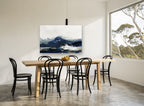Indigo Swell landscape canvas print on the wall of a dining room