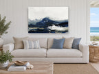 Indigo Swell landscape canvas print on the wall of a beach house living room