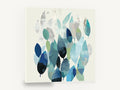 Drifting Teal Leaves, blue teal abstract leaves collage, floral canvas wall art print ready to hang