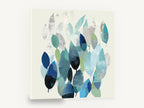 Drifting Teal Leaves, blue teal abstract leaves collage, floral canvas wall art print ready to hang