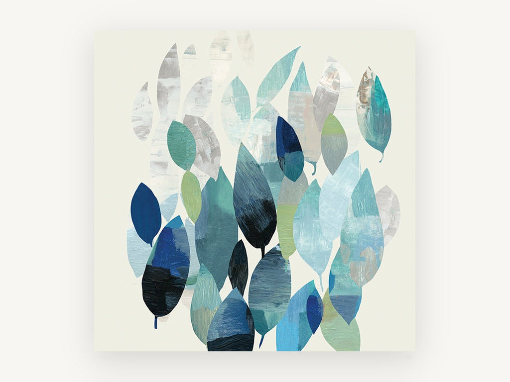 Drifting Teal Leaves, floral canvas wall art print, front view