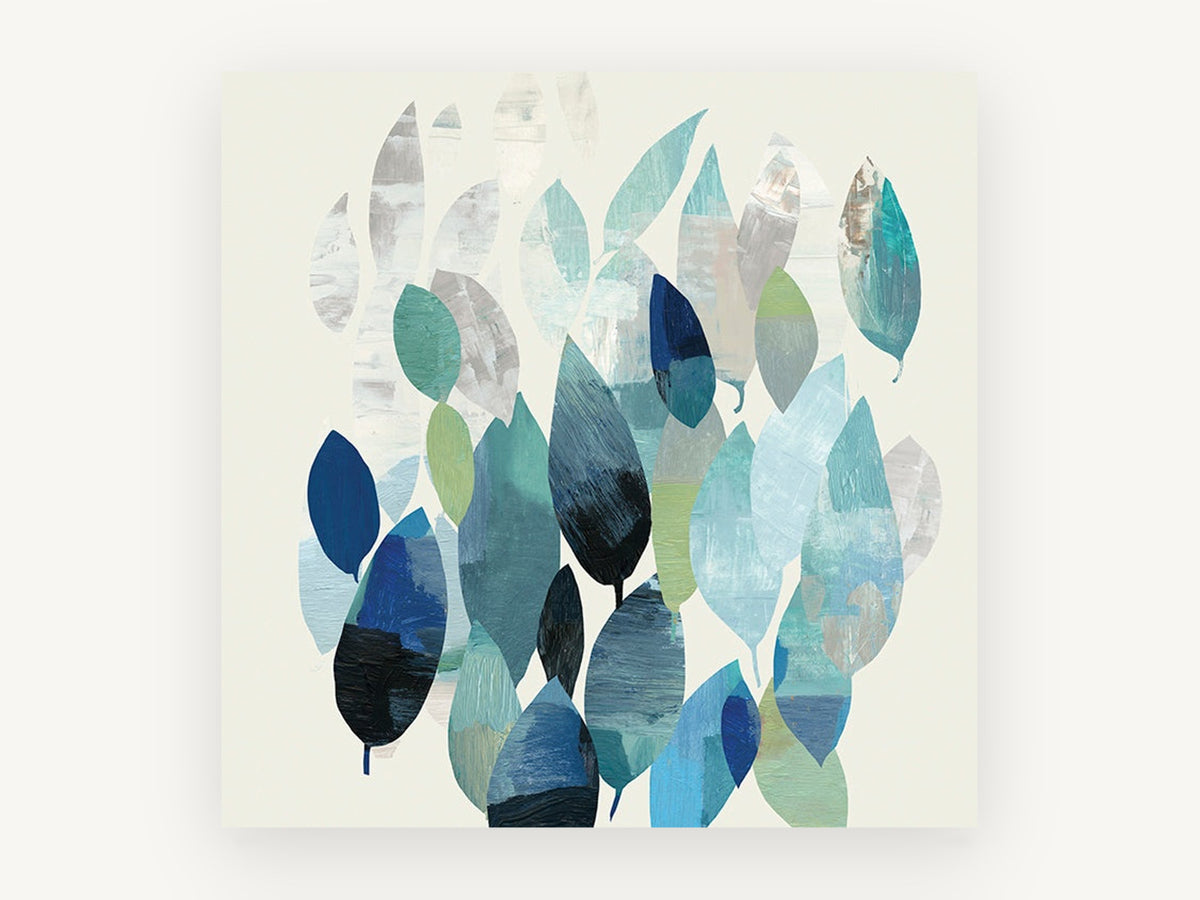 Drifting Teal Leaves, floral canvas wall art print, front view