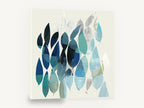 Teal Leaf Drift, blue teal abstract leaf shapes, floral canvas wall art print ready to hang
