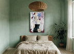 Crimson Poppies in Dark Vase floral canvas print on the wall of a bedroom