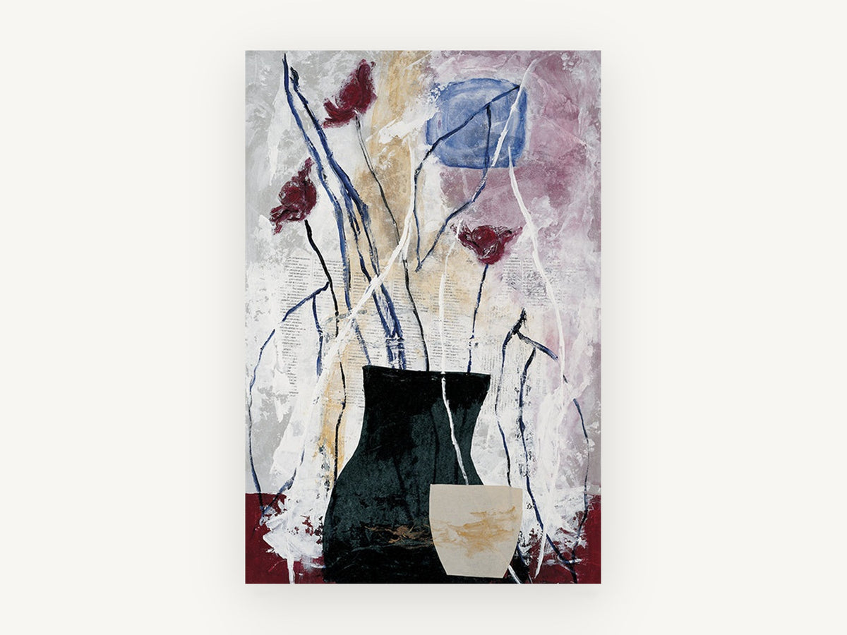 Crimson Poppies in Dark Vase, floral canvas wall art print, front view