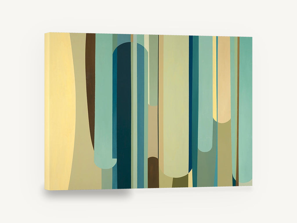 Teal Column Rhythm, retro abstract vertical stripe, stretched canvas wall art print ready to hang