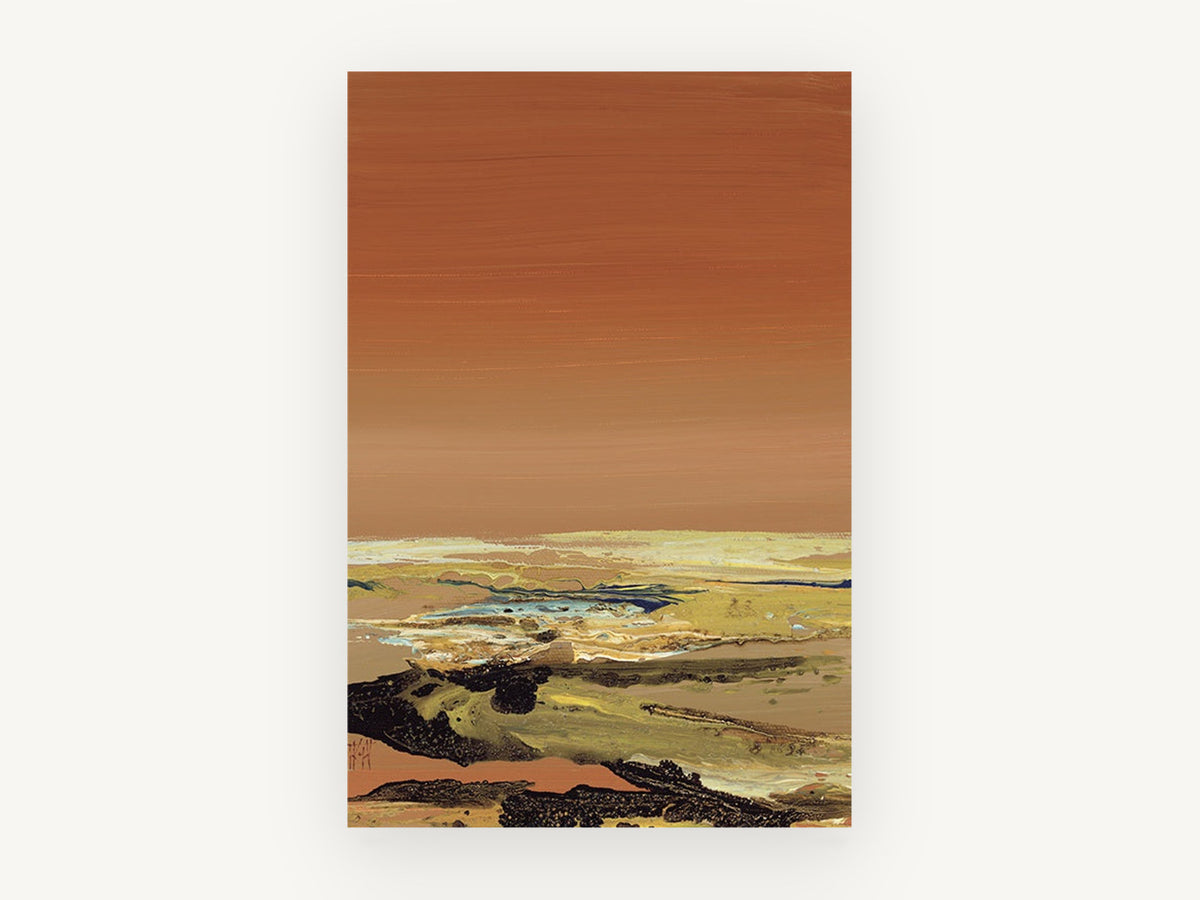 Rust Sky Plain, rust sky abstract landscape painting, landscape canvas wall art print, front view