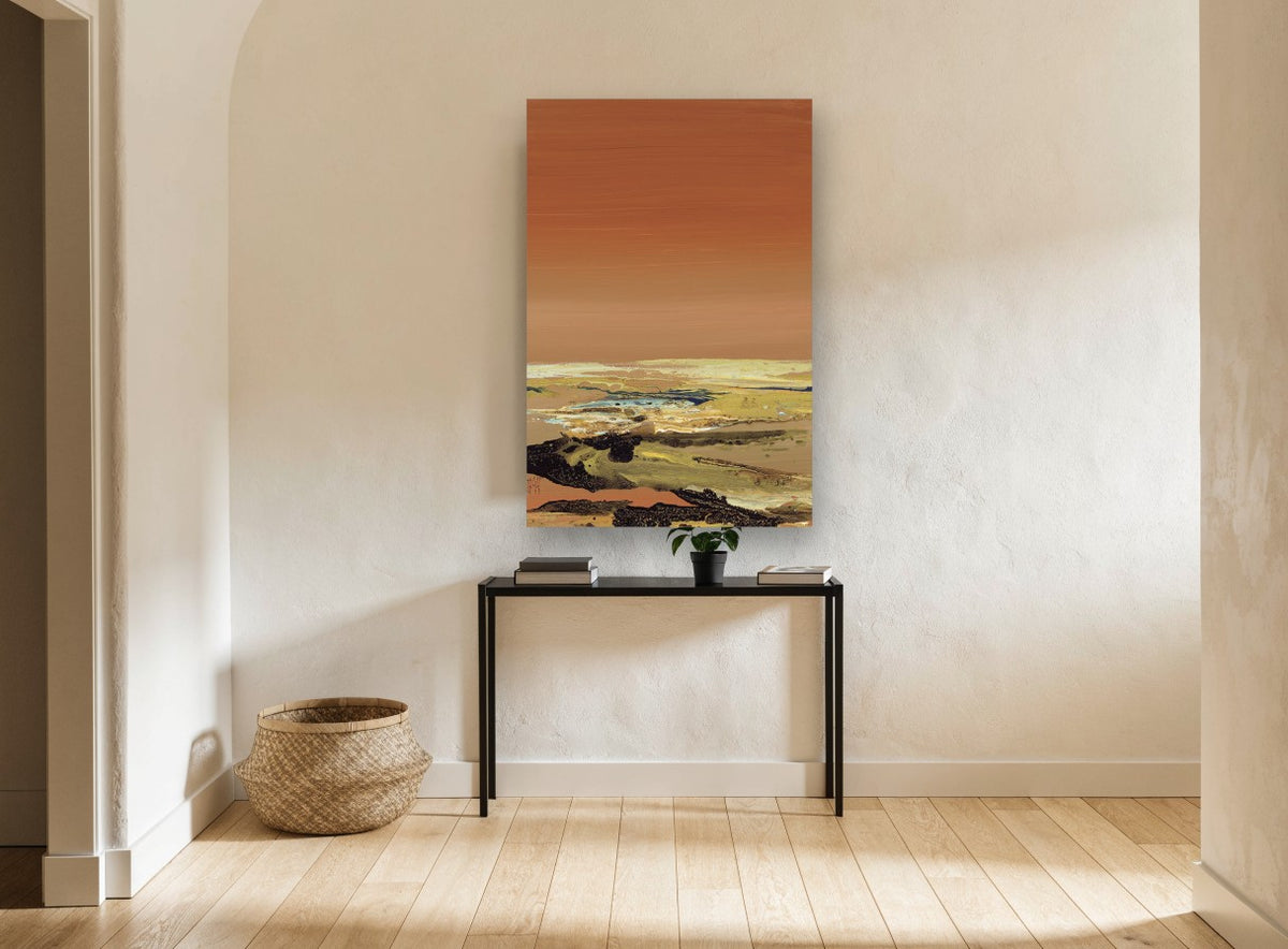 Rust Sky Plain landscape canvas print on the wall of a hallway