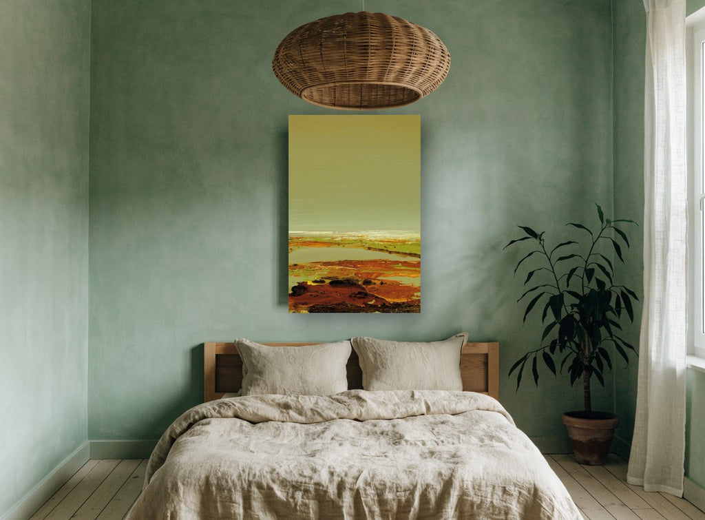 Ochre Tidal Flats landscape canvas print on the wall of a bedroom