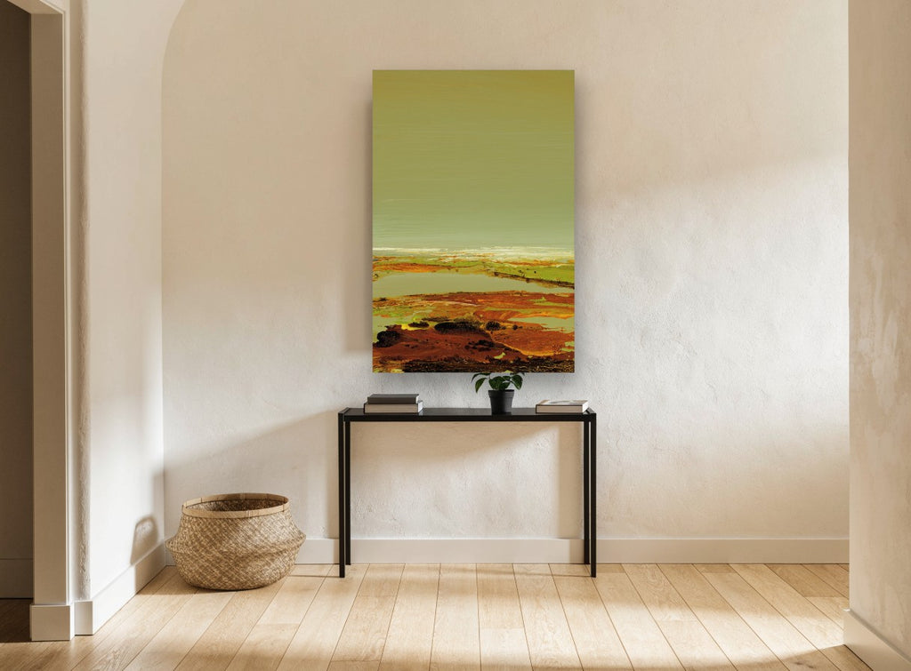 Ochre Tidal Flats landscape canvas print on the wall of a hallway