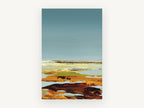 Quiet Ochre Shoreline, abstract landscape teal sky ochre, landscape canvas wall art print, front view