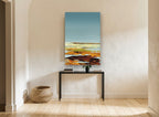 Quiet Ochre Shoreline landscape canvas print on the wall of a hallway