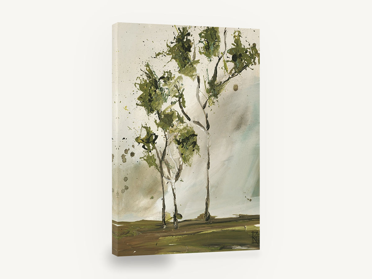 Windswept Green Trees, abstract gum trees portrait painting, landscape canvas wall art print ready to hang