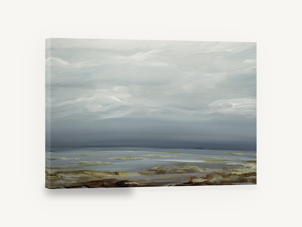 Quiet Before Rain, grey storm sky abstract landscape, landscape canvas wall art print ready to hang