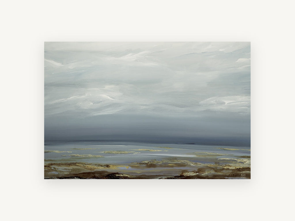 Quiet Before Rain, grey storm sky abstract landscape, landscape canvas wall art print, front view
