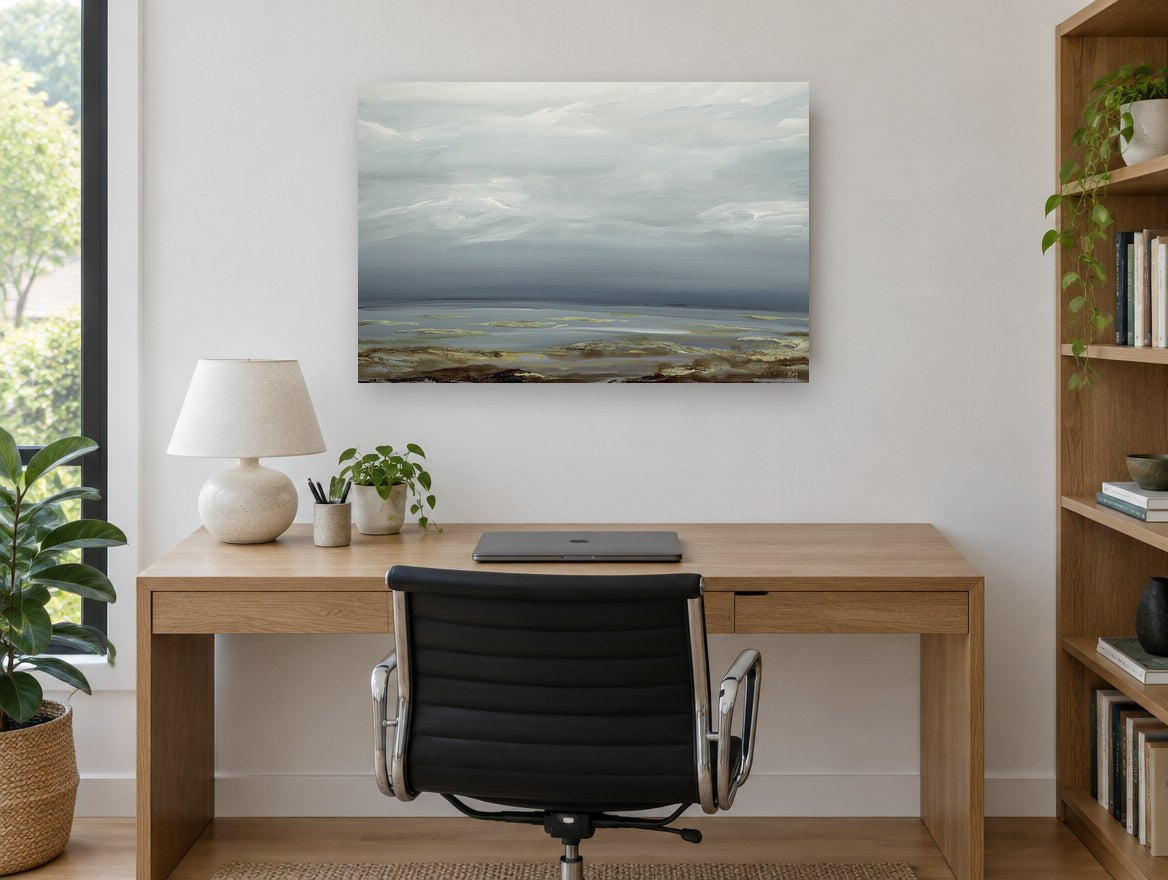 Quiet Before Rain landscape canvas print on the wall of a study