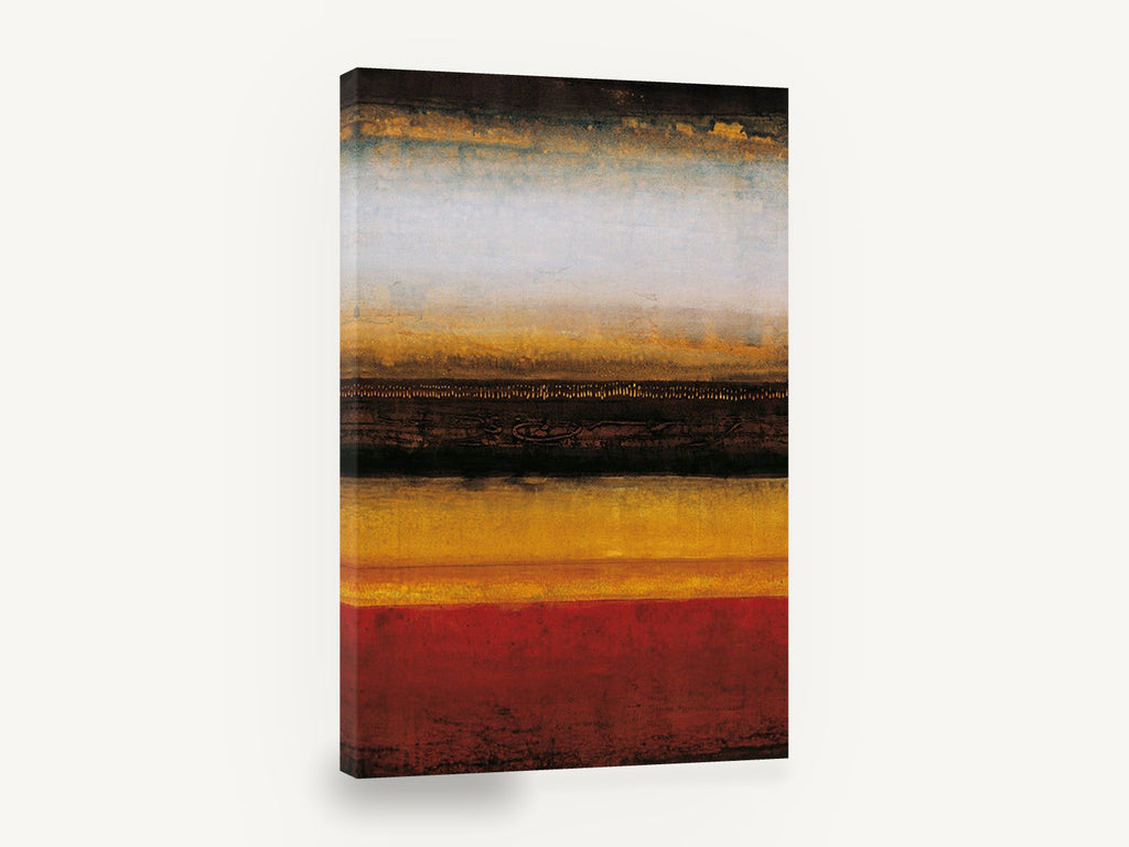 Ember Horizon Bands, warm striped abstract landscape, landscape canvas wall art print ready to hang