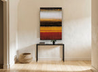 Ember Horizon Bands landscape canvas print on the wall of a hallway