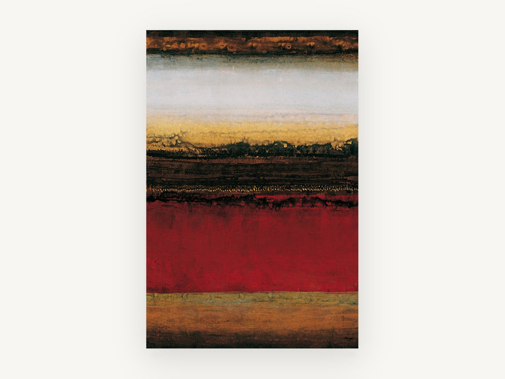 Crimson Desert Bands, red horizontal band abstract landscape, landscape canvas wall art print, front view