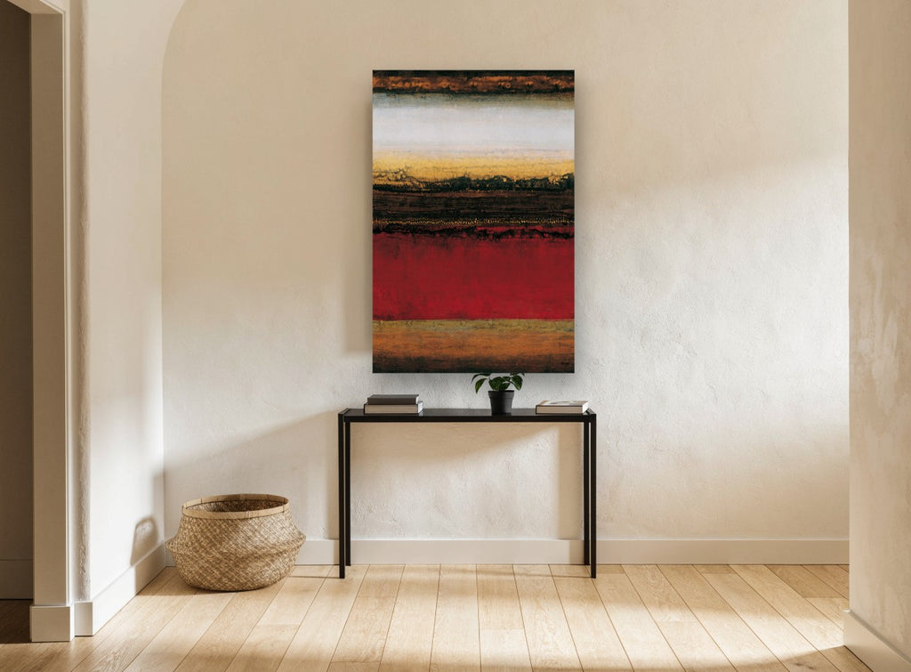 Crimson Desert Bands landscape canvas print on the wall of a hallway
