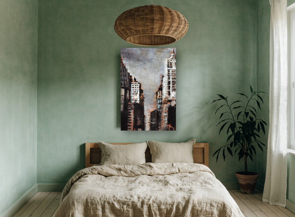 Rust Canyon Towers city canvas print on the wall of a bedroom