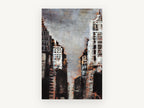 Rust Canyon Towers, abstract new york skyscrapers in rust and grey, city canvas wall art print, front view