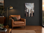 Rust Canyon Towers city canvas print on the wall of a charcoal living room