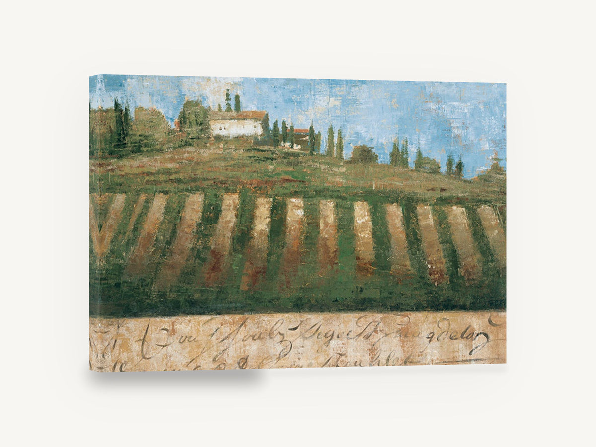 Hilltop Vineyard Rows, hilltop villa vineyard rows landscape, landscape canvas wall art print ready to hang