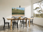 Hilltop Vineyard Rows landscape canvas print on the wall of a dining room