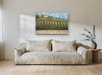 Hilltop Vineyard Rows landscape canvas print on the wall of a living room