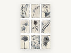 Nine Grey Botanical Panels, floral canvas wall art print, front view