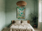 Silver Leaf Vines floral canvas print on the wall of a bedroom