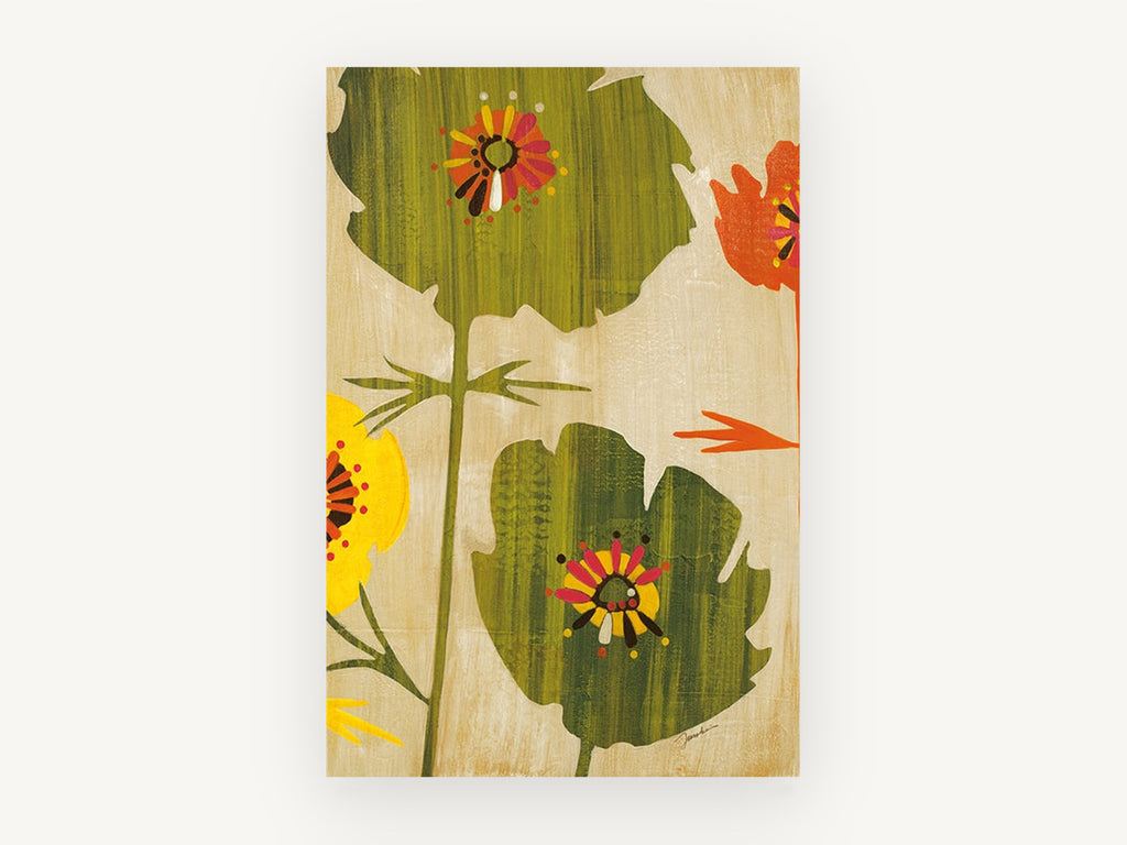 Retro Poppy Silhouettes, floral canvas wall art print, front view
