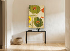 Retro Poppy Silhouettes floral canvas print on the wall of a hallway