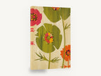 Green Poppy Silhouettes, retro poppy flowers green pink orange, floral canvas wall art print ready to hang