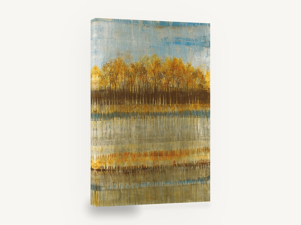 Dripping Gold Treeline, golden autumn trees abstract landscape, landscape canvas wall art print ready to hang