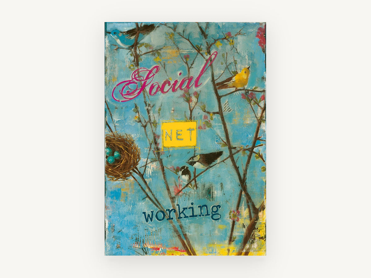 Social Networking Birds, vintage canvas wall art print, front view