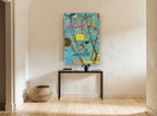 Social Networking Birds vintage canvas print on the wall of a hallway