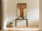 Rust Tree Canopy floral canvas print on the wall of a hallway