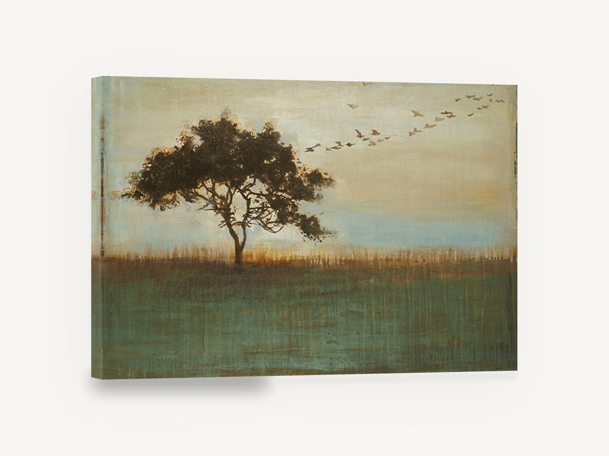 Tree and Migrating Birds, lone tree birds landscape painting, floral canvas wall art print ready to hang