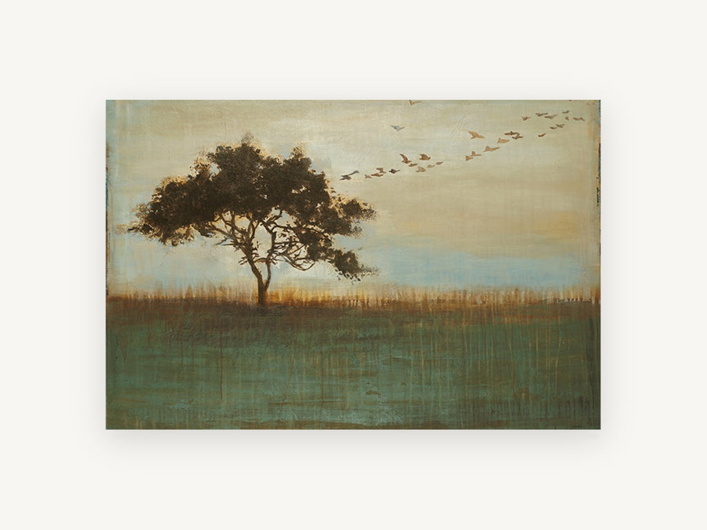 Tree and Migrating Birds, floral canvas wall art print, front view