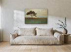 Tree and Migrating Birds floral canvas print on the wall of a living room