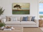 Tree and Migrating Birds floral canvas print on the wall of a beach house living room