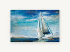 Sails Into Blue, coastal canvas wall art print, front view