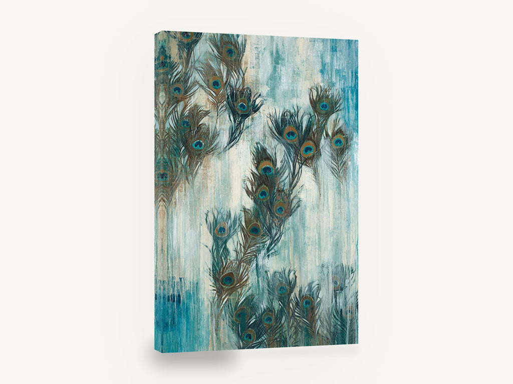 Peacock Feather Drift, peacock feather painting, animal canvas wall art print ready to hang